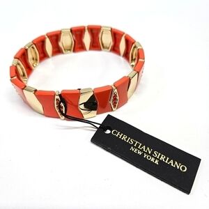 NEW Christian Siriano Enamel Crystal Stone Stretch Bracelet Coral